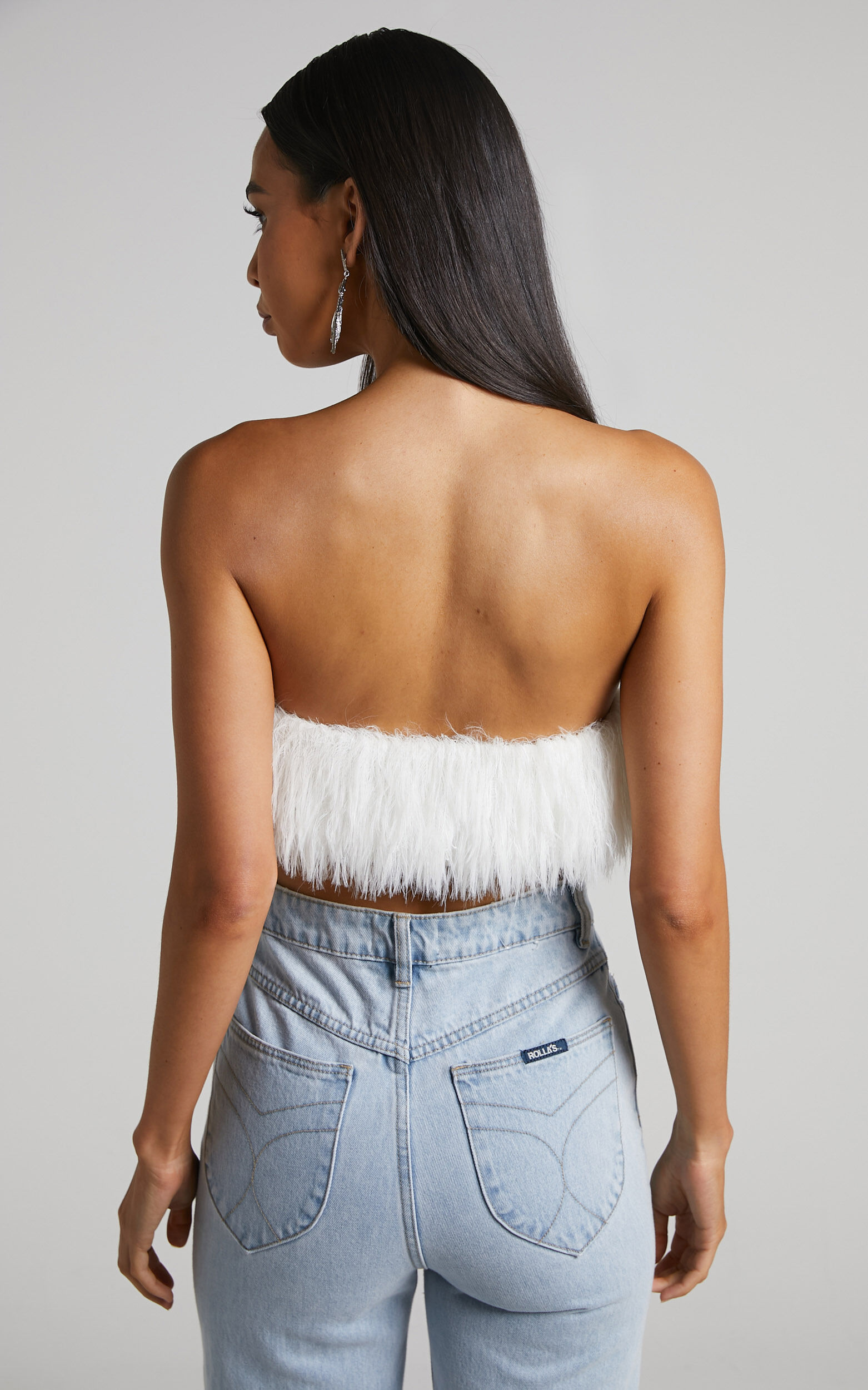 Feather strapless top deals