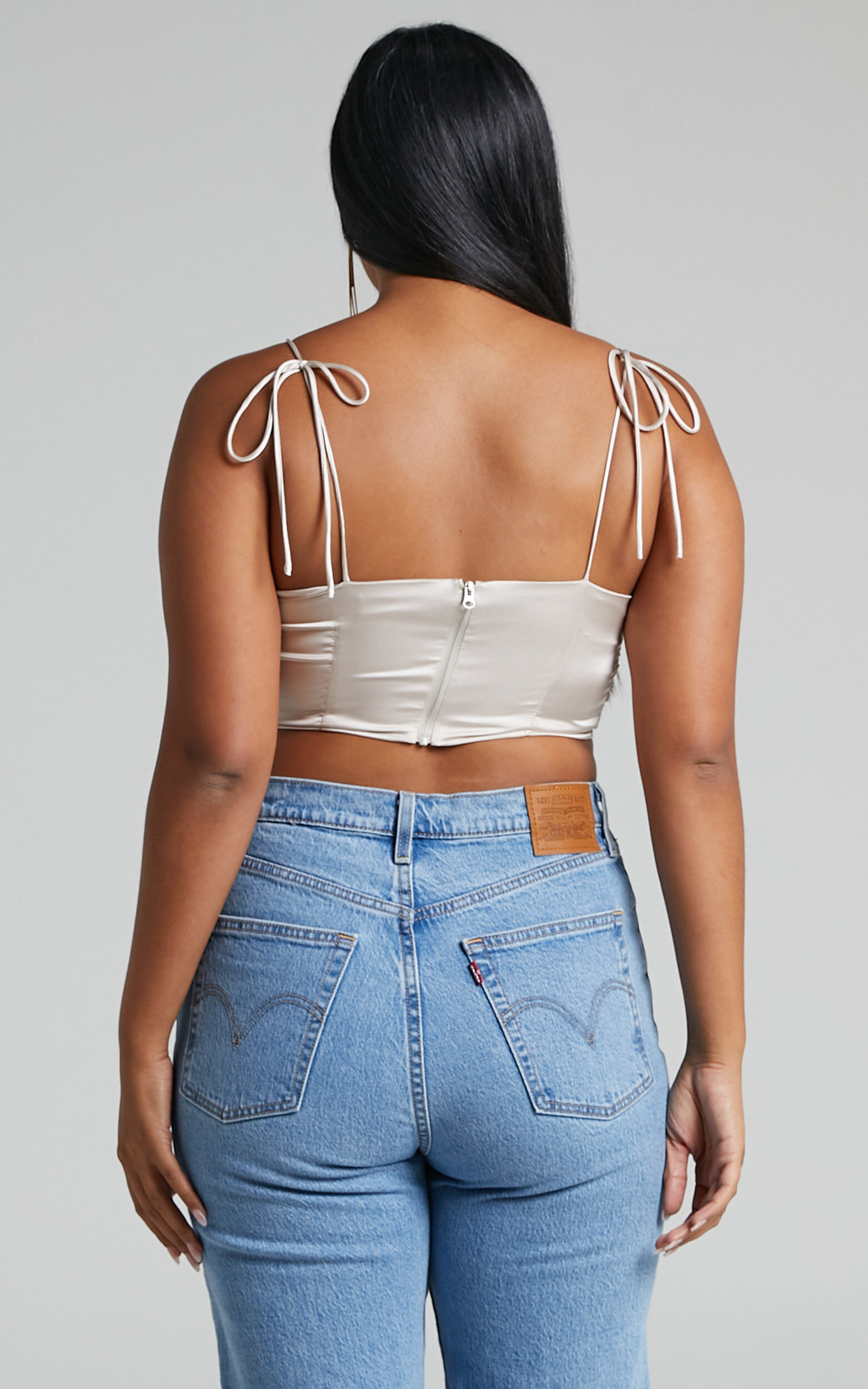 Satin backless strappy crop top online