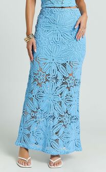 Charlene Maxi Skirt - Crochet Fit And Flare Skirt in Blue