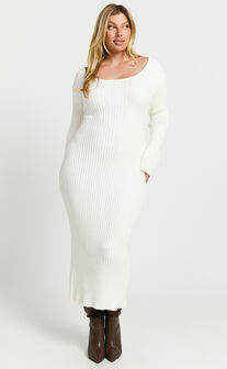 Kister Midi Dress - Long Sleeve Twist Back Dress in Ivory