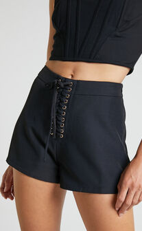 Kristitah Mini Shorts - Lace Up Shorts in Black