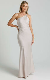 Rosalyn Maxi Dress - Asymmetric One Shoulder Cross Back Slip in Ivory ...