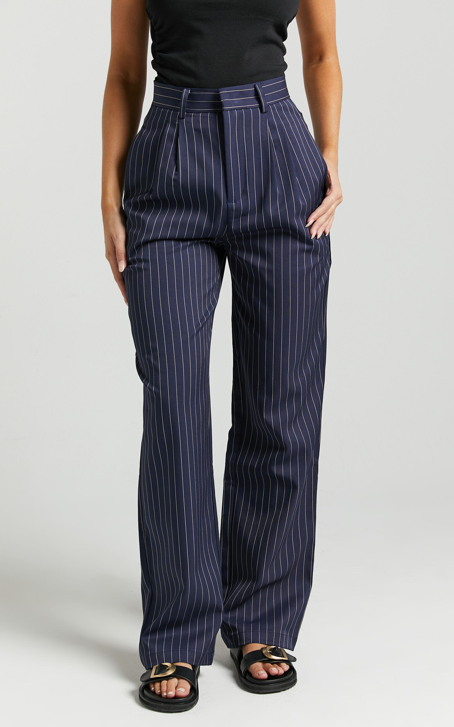 Womens navy cheap blue pinstripe pants