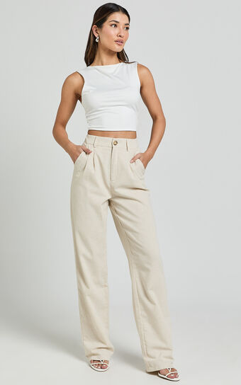 Kiraye Pants - Linen Look High Waist Tailored Pants in Natural