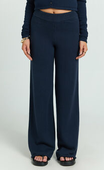 Ottie Pants - Mid Rise Straight Leg Knit Pants in Navy