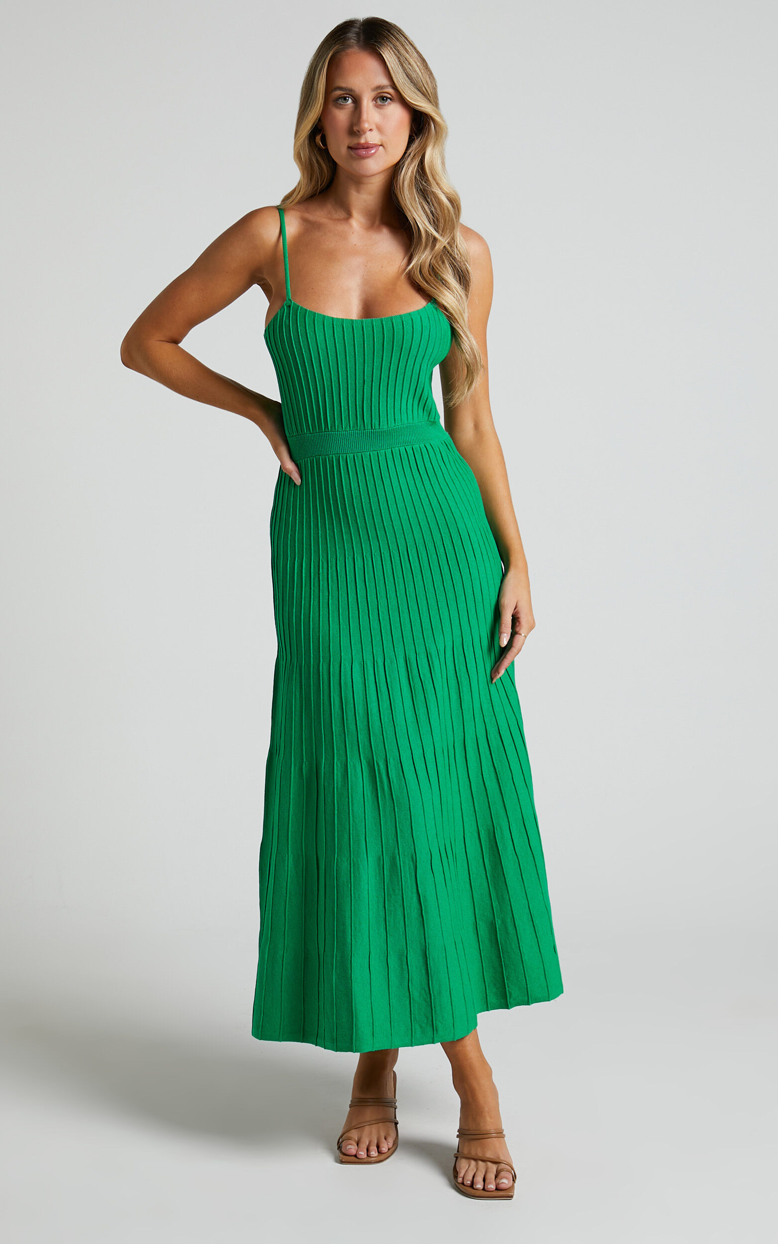 Donissa Midi Dress - Panelled Knit Dress in Green - 06, GRN5