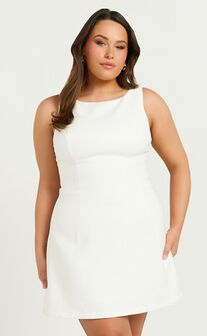 Freddie Mini Dress - Boat Neck Fit and Flare Dress in White