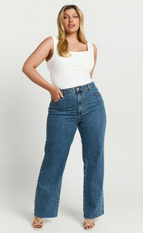 Dexter Jeans - High Waisted Straight Leg Denim Jeans in Dark Blue Wash