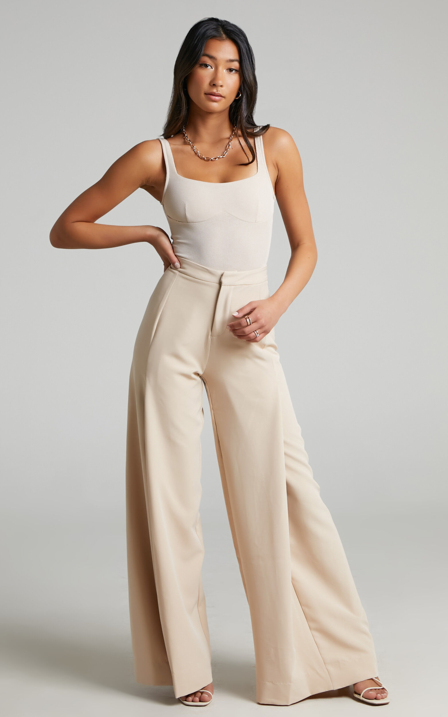 Cream wide shop leg pants