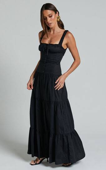 LIONESS - HEART SHAPED MAXI DRESS in ONYX