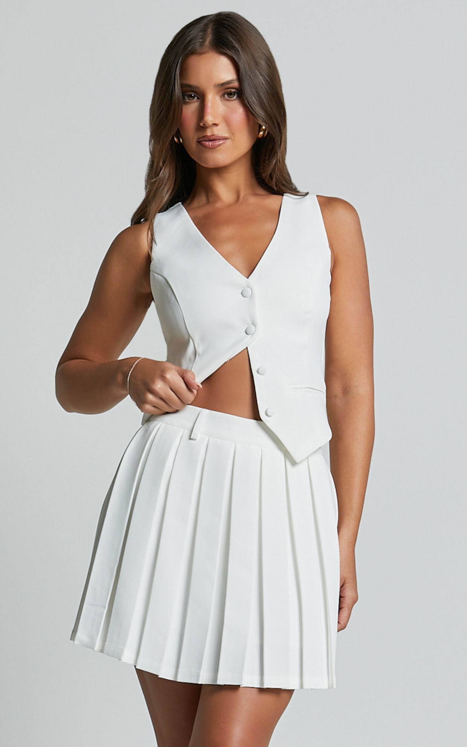 Harlee Mini Skirt Pleated A line Skirt in White