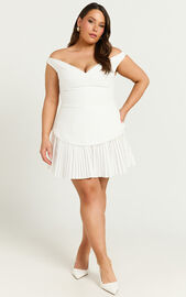 Izara Mini Dress - Off Shoulder Pleated Dress in Off White | Showpo USA