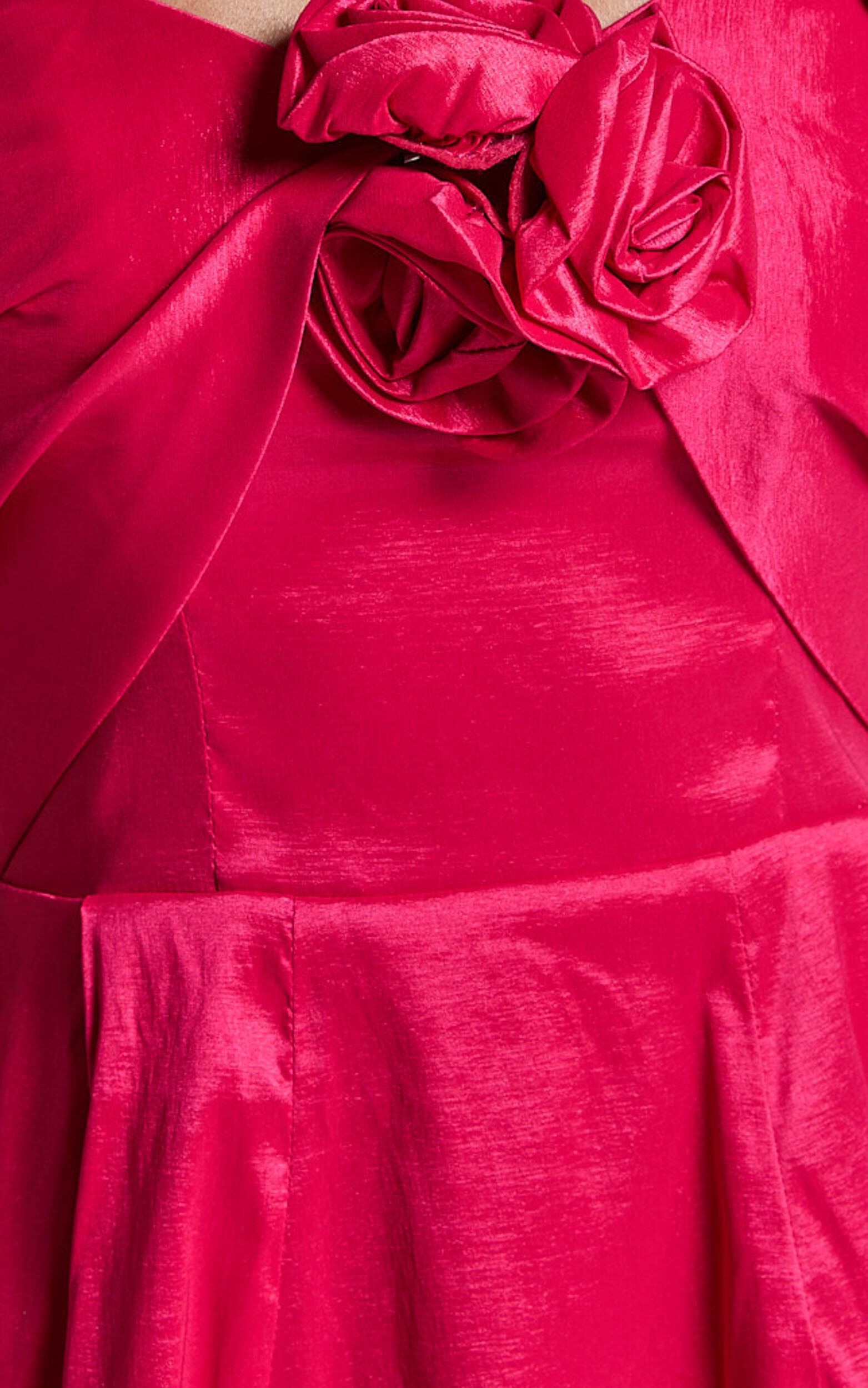 Amberle Mini Dress - Strappy Rosette Detail Bodice Dress in Raspberry | Showpo USA