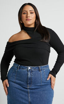 Kiefer Top - Asymmetric Long Sleeve Cutout Top in Black