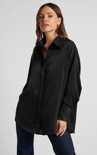 Azurine Shirt - Oversized Button Up Shirt in Black
