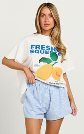 Gwen Two Piece Set - Freshly Squeezed T-shirt Set in White/Blue | Showpo