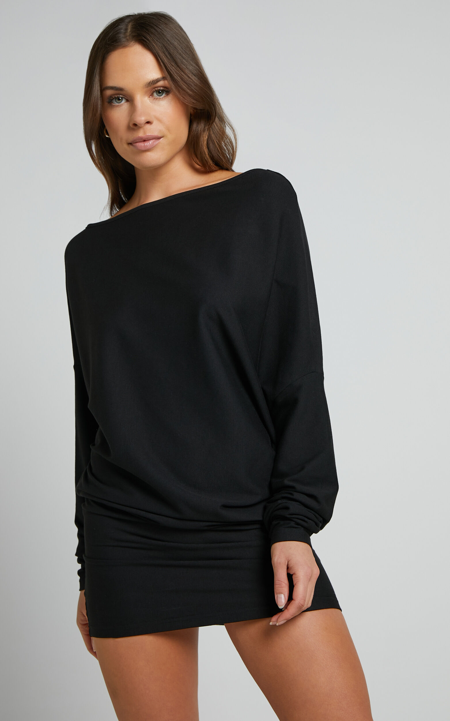 Fermina Mini Dress Long Sleeve Bodycon Dress in Black Showpo