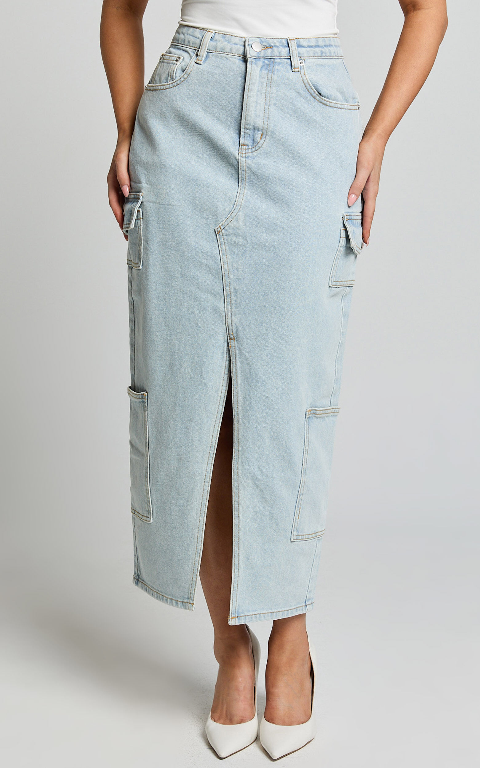 Utility denim midi skirt cheap