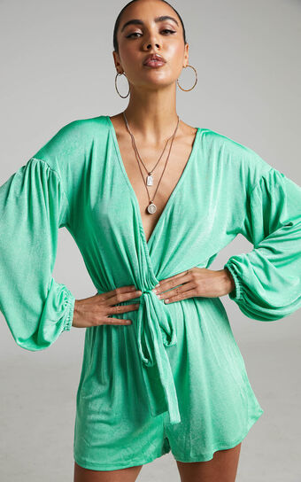 Penelope Playsuit - Long Sleeve Playsuit in Green