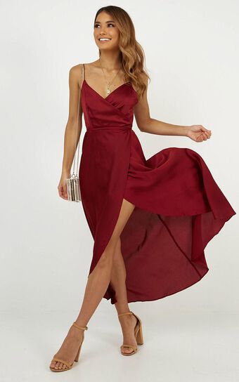 The Countess Dress In Wine Satin