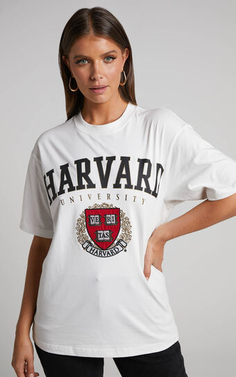 NCAA - Harvard University Cross Body Boxy Tee in Vintage White