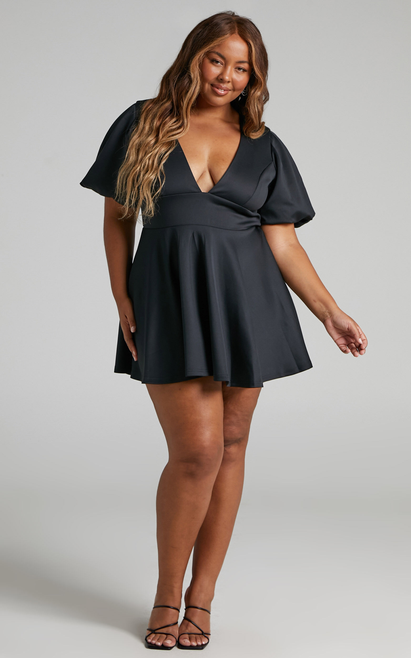 Margerie Mini Dress - Puff Sleeve Fit and Flare Dress in Black