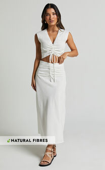 Adelaide Two Piece Set - Crop Top and Wide Leg Pants Set in White