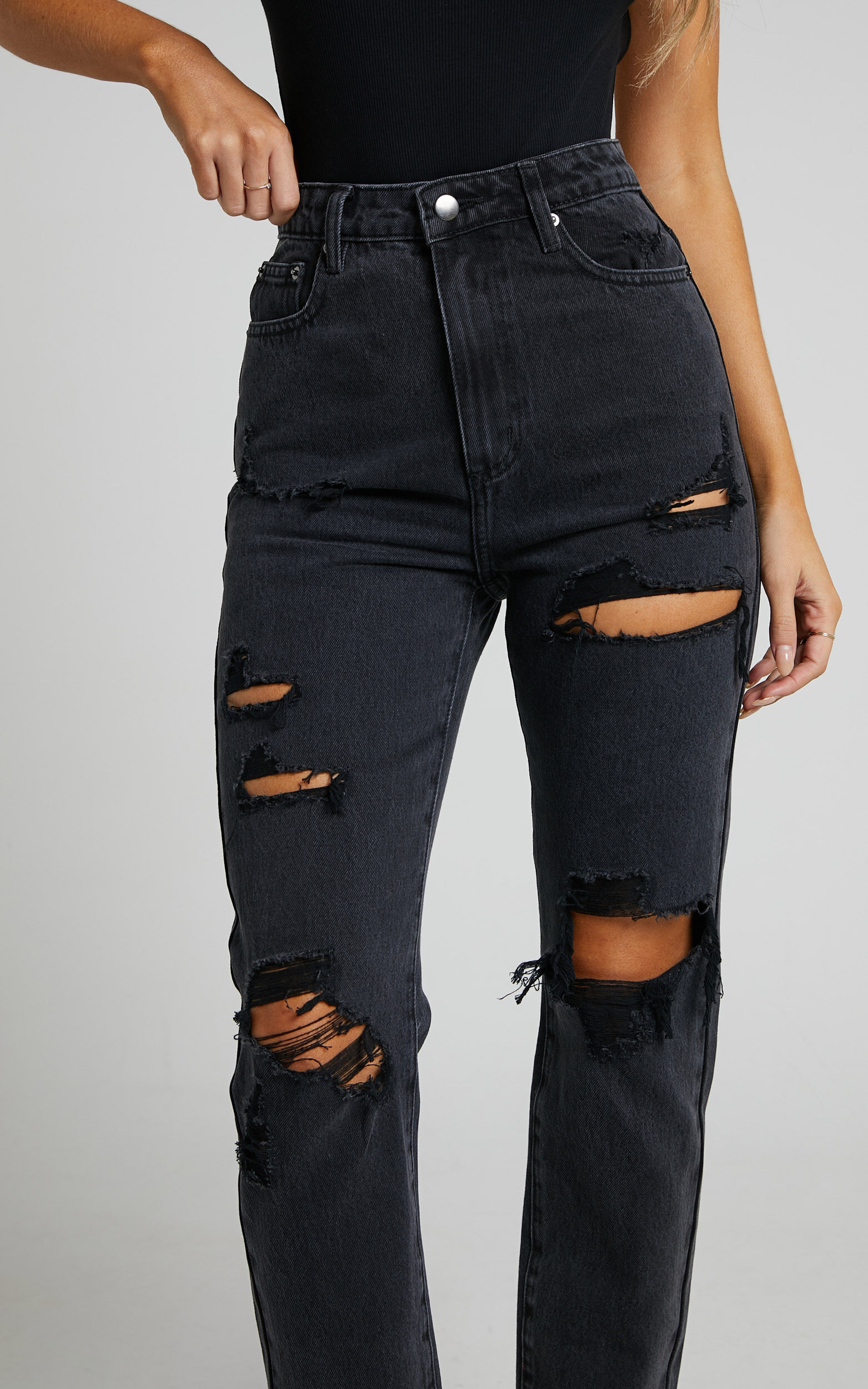 Billie Jeans High Waisted Cotton Distressed Mom Denim Jeans in