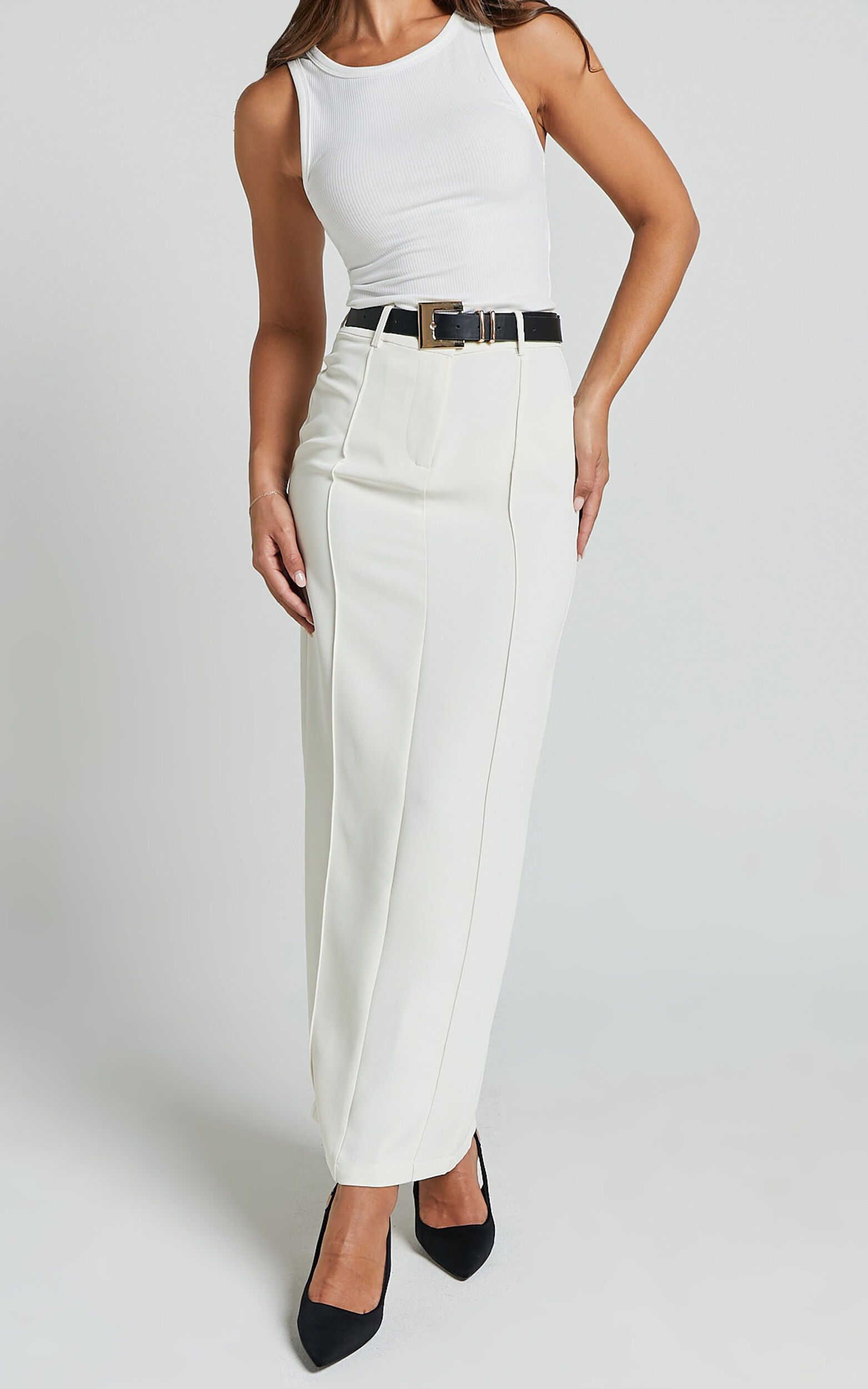 Stella Maxi Skirt High Waisted Pencil Skirt in Stone