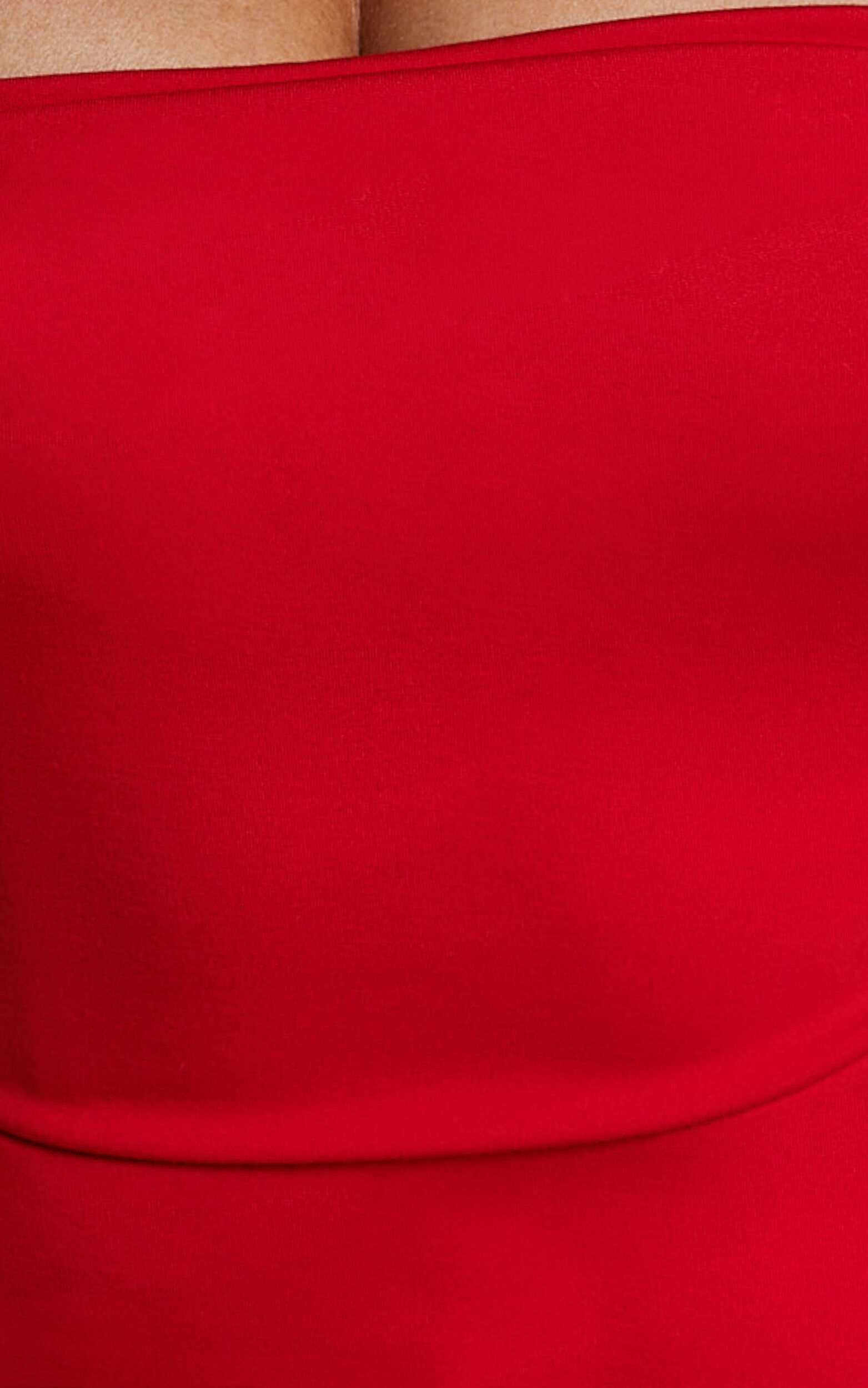 Tiffy Midi Dress - Square Neck Ruched Bodycon Dress in Scarlet | Showpo USA