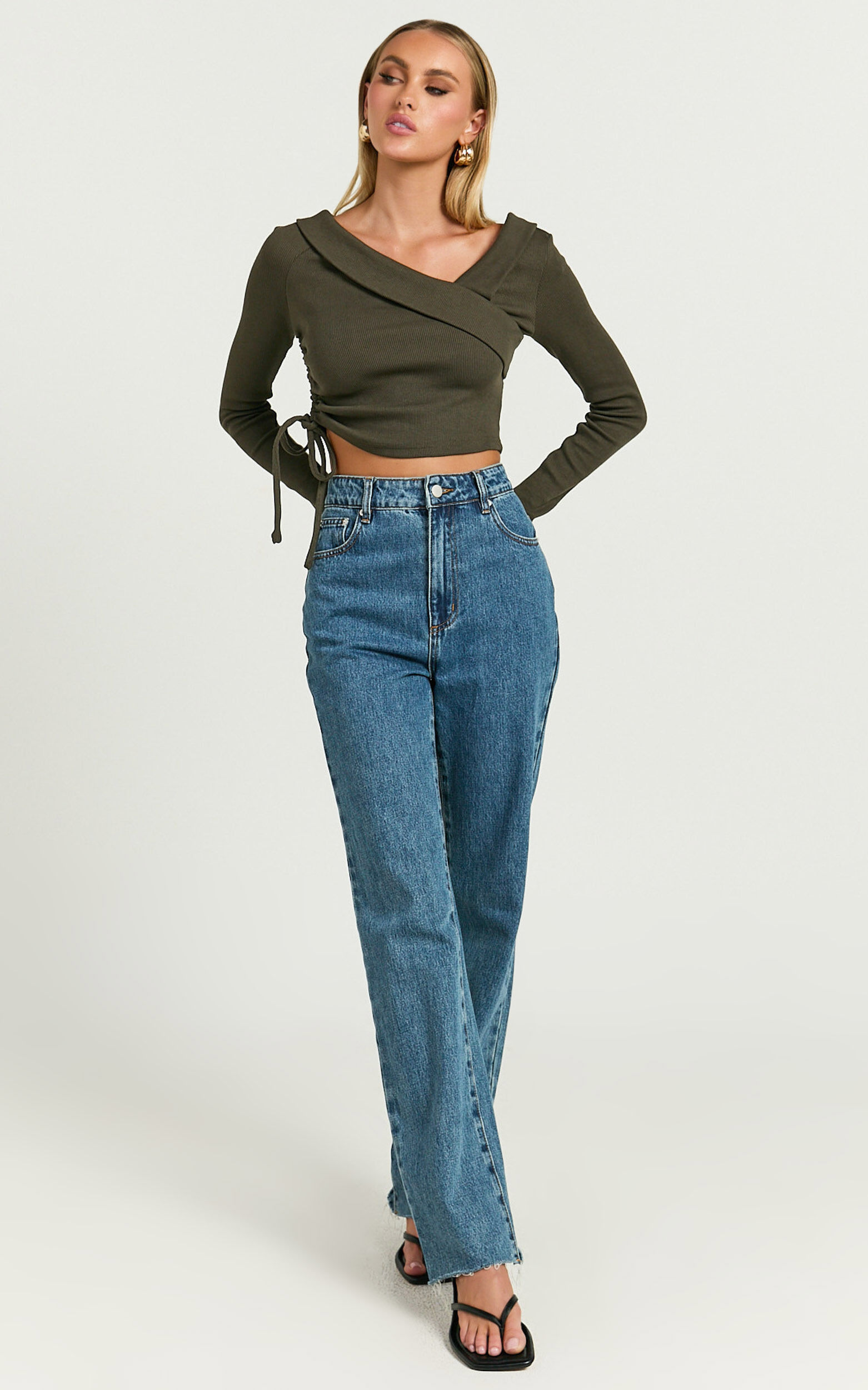 【送料関税無料】 - Top Keisha Asymmetrical Dark in Top Drawstring Sleeve Long トップス