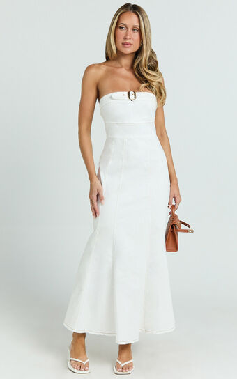 Sue Maxi Dress - Strapless Belt Detail Dress in White