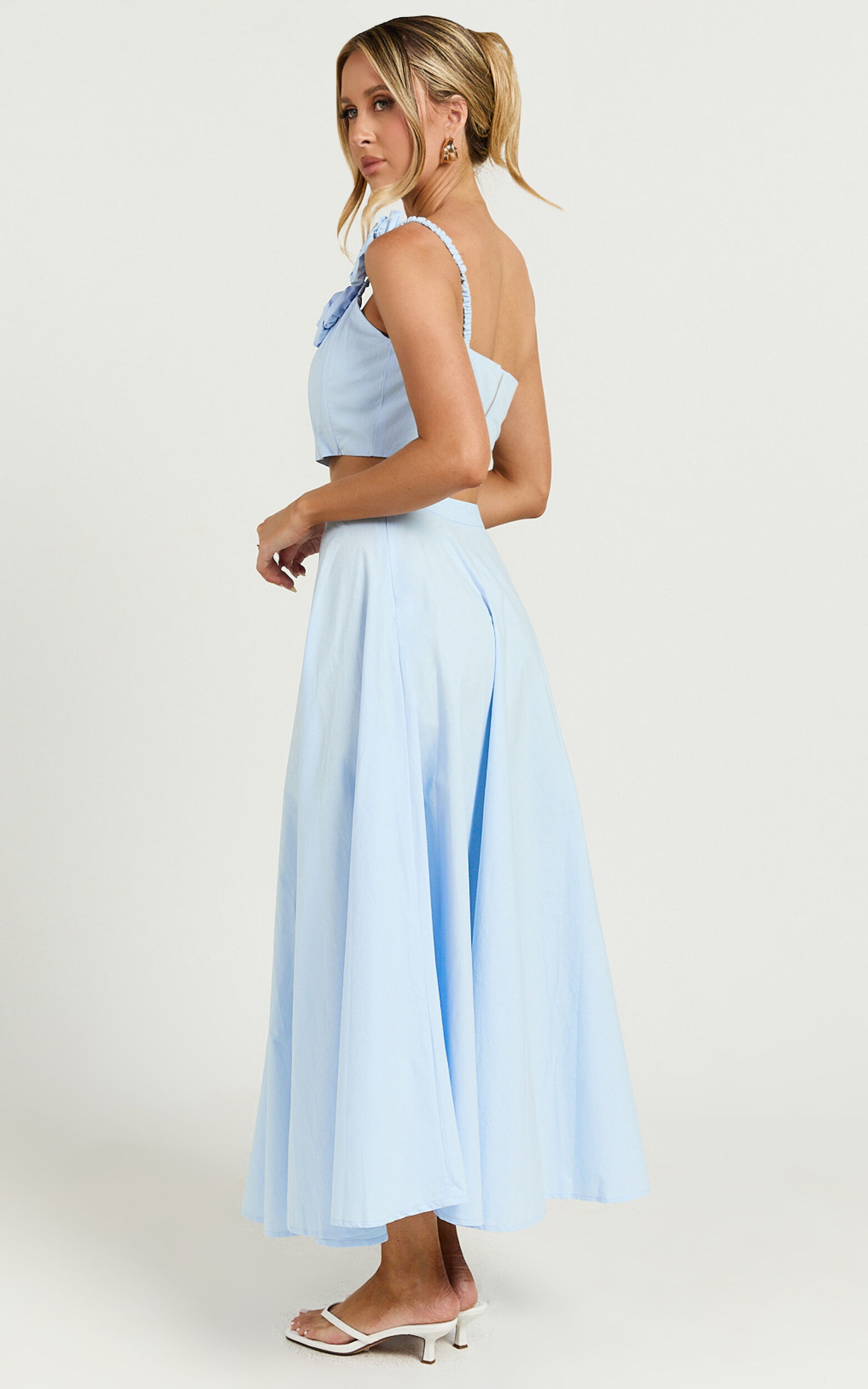 Claire Two Piece Set - One Shoulder Rosette Detail Crop Top