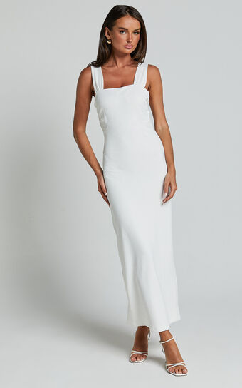 Tayla Midi Dress - Ruched Bust Bodycon Dress in White Showpo