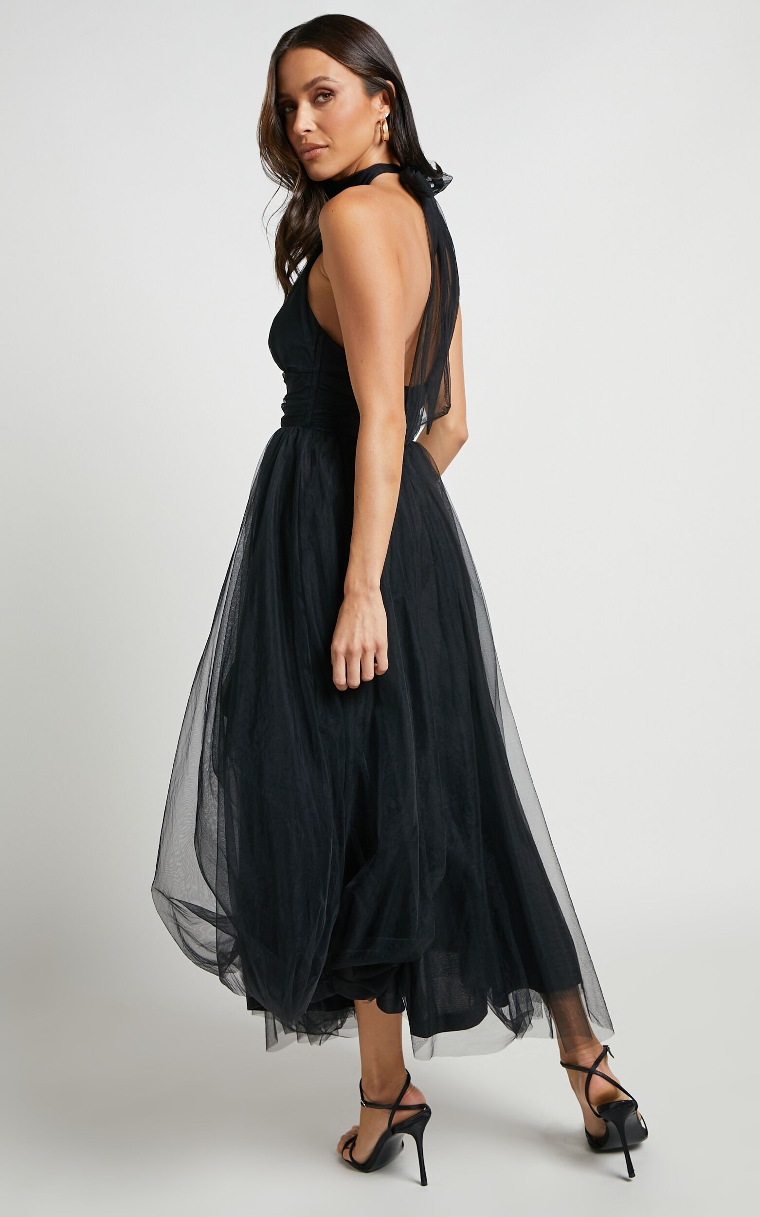 Black tulle 2025 midi dress