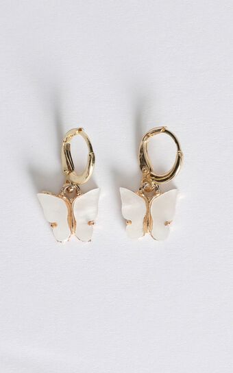 Butterfly Drop Earrings in White