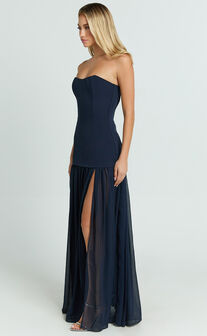 Jocelyn Maxi Dress - Strapless Ruched Fit And Flare Dress in Navy