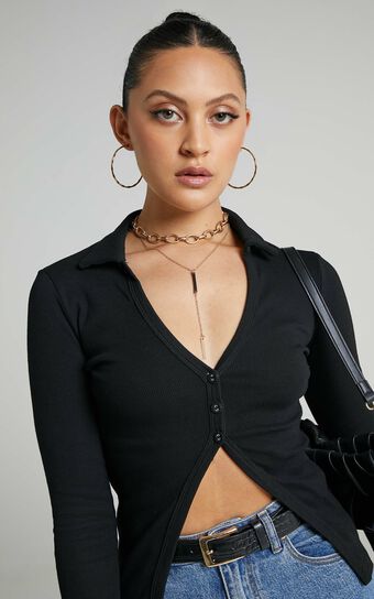 Amsu Top - Long Sleeve Button Up Top in Black