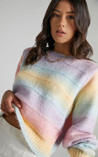 Over The Rainbow Long Sleeve Cable Knit Jumper in Multi