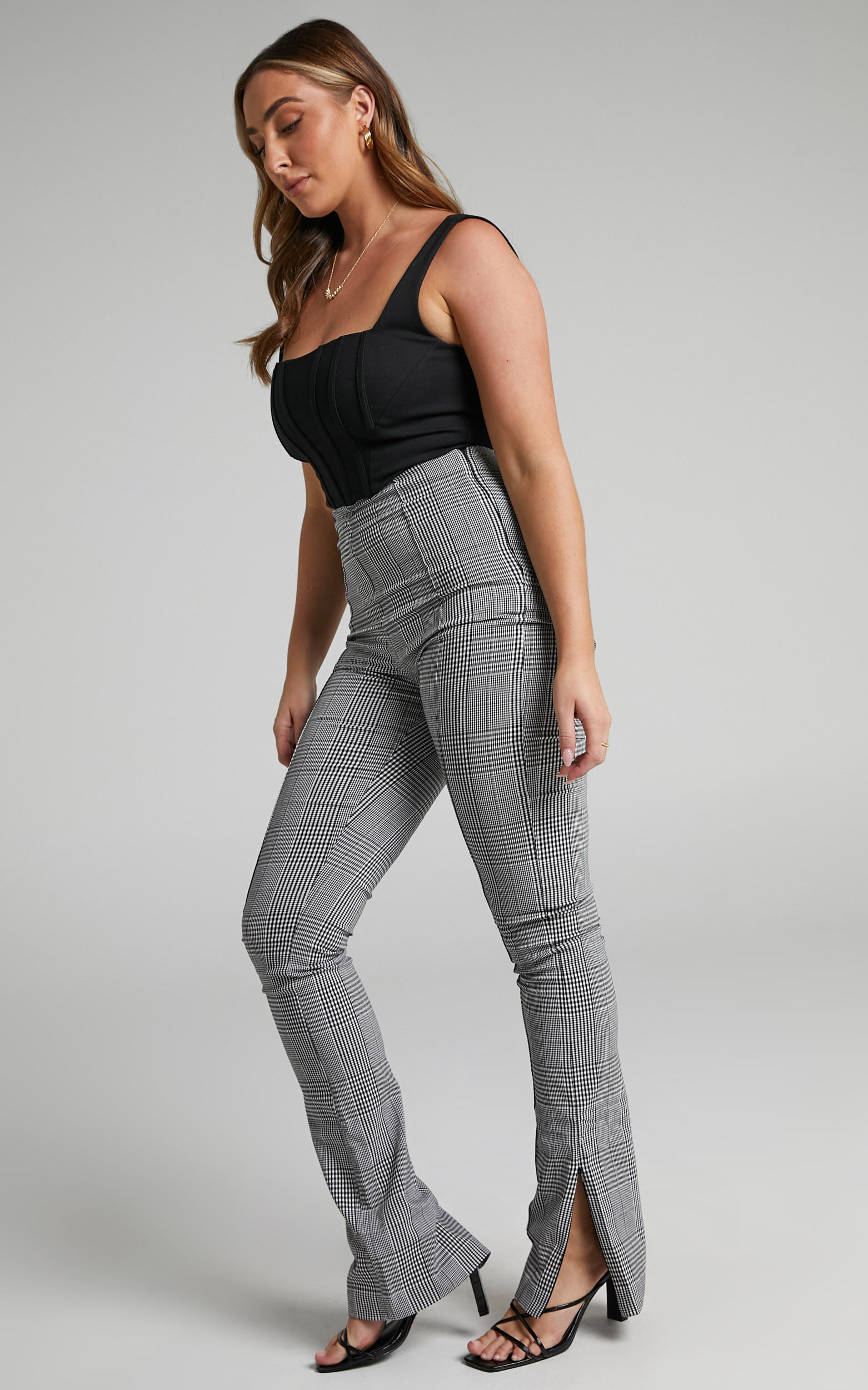 Alisse Side Zip High Waist Trousers in Check Showpo EU
