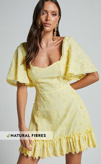 Fancy A Spritz Mini Dress - Square Neck Dress in Lemon