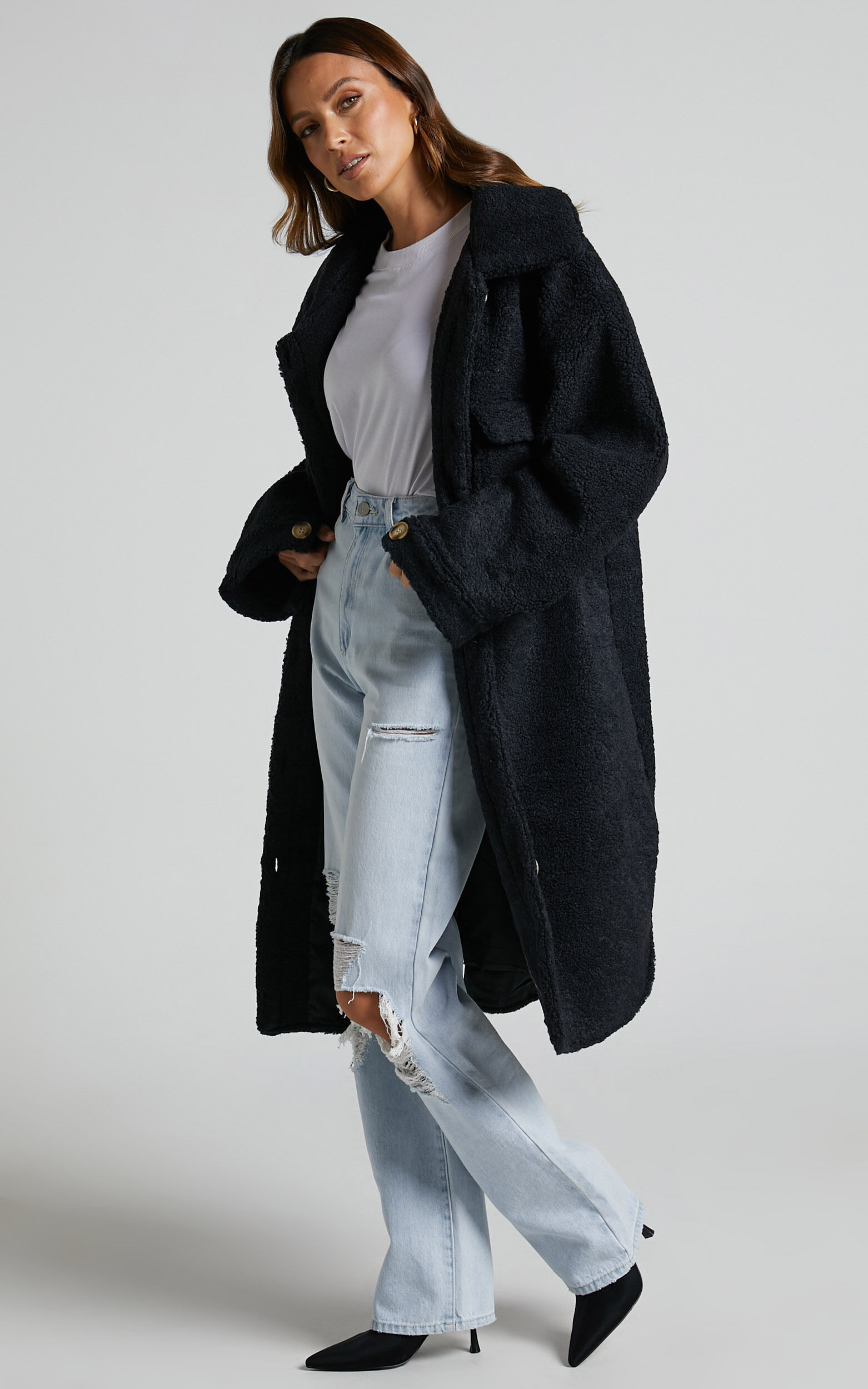 Longline teddy coat black store