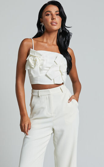 Stephany Top - Floral Applique Cami Top in White