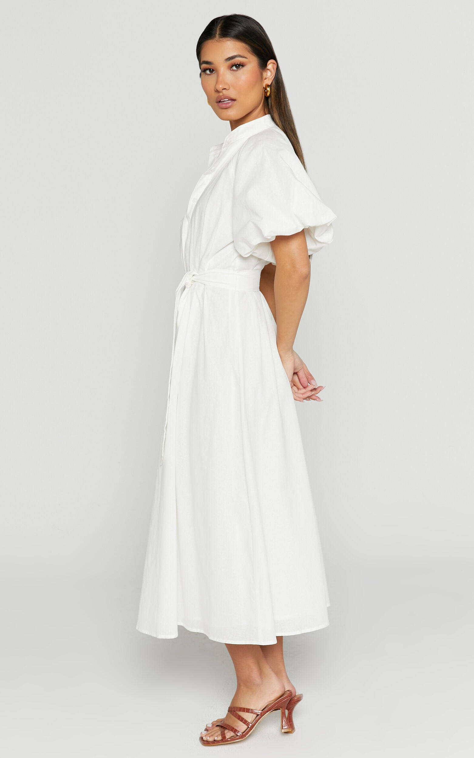 White linen clearance belted dress
