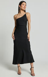 Devon Maxi Dress - One Shoulder Slip Dress in Black | Showpo