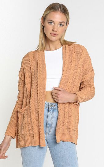 Francesca Cable Knit Cardigan In Rust