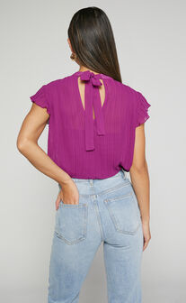 Harlow Top - High Neck Pleated Workwear Top in Plum
