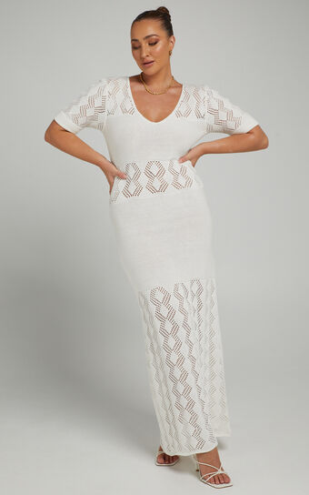 Rue Stiic - Flora Knit Maxi Dress in White