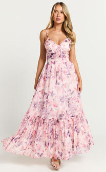 Amalie The Label - Martia Strappy Corset Flare Dress in Adeline Floral Print