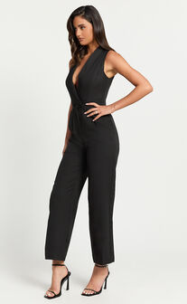 Octavie Jumpsuit - Plunge Wide Leg Jumpsuit in Black